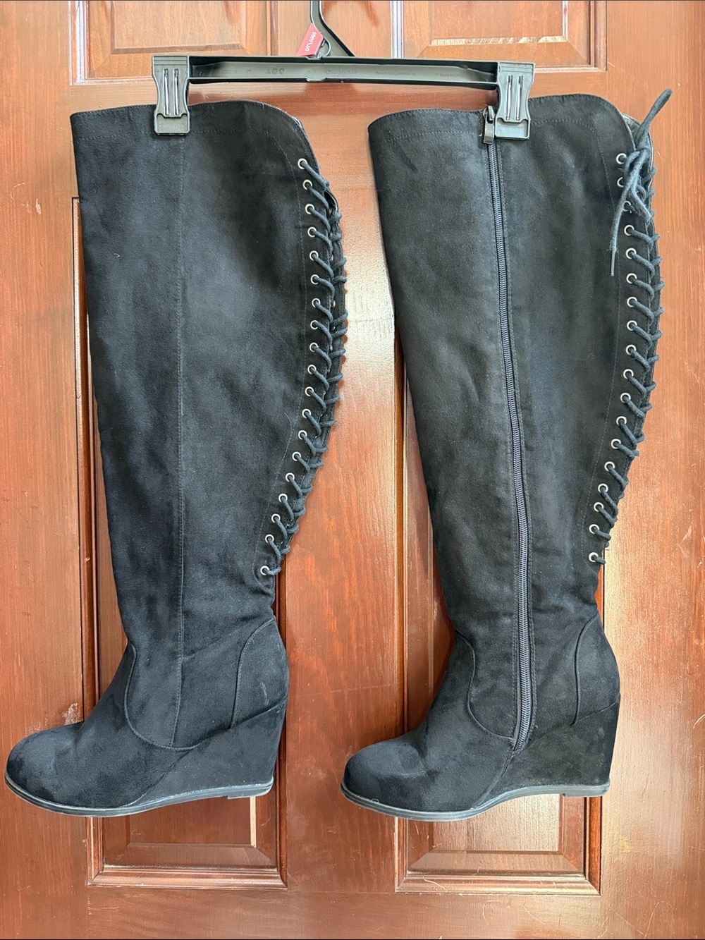 Torrid Black Lace-Up Knee High Wedge Boots - Women